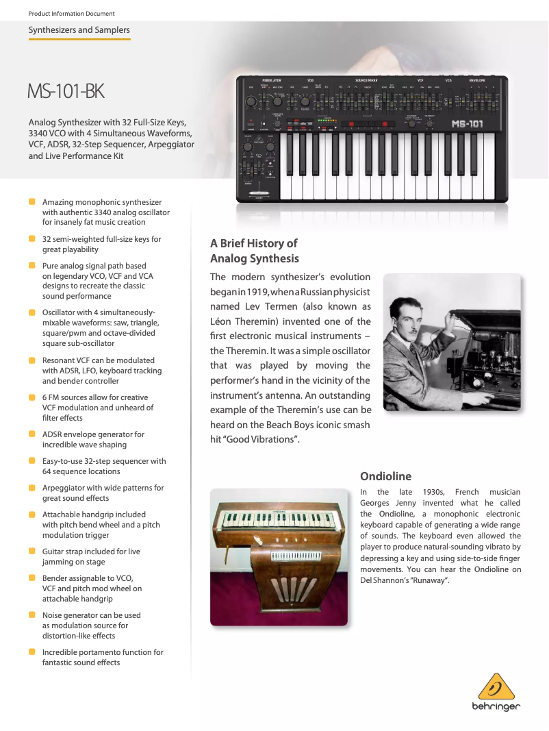 Página 1 del manual Ficha técnica Behringer MS-1