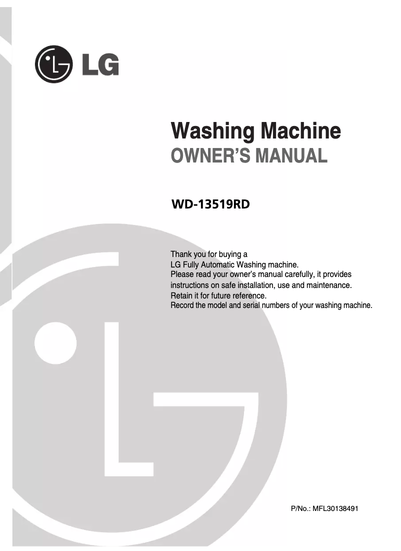 Página 1 del manual Manual de usuario LG WD-13519RD
