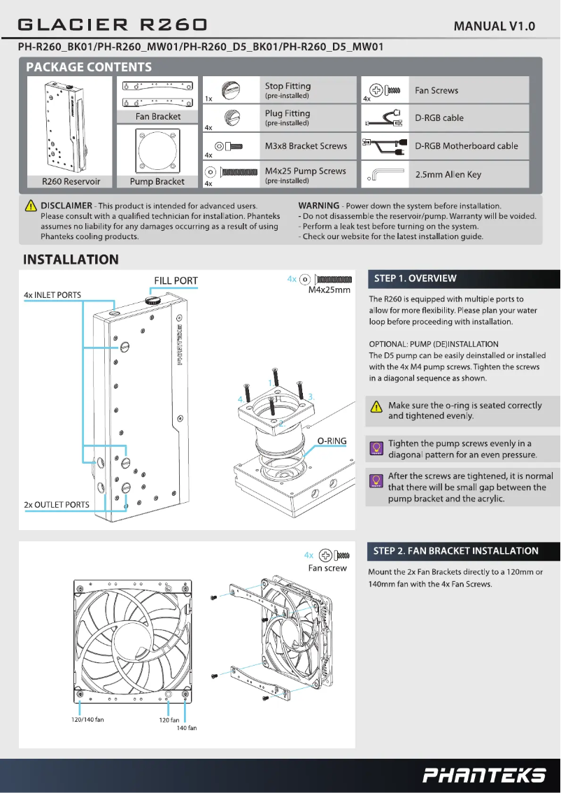 Página 1 del manual Manual de usuario Phanteks Glacier R260