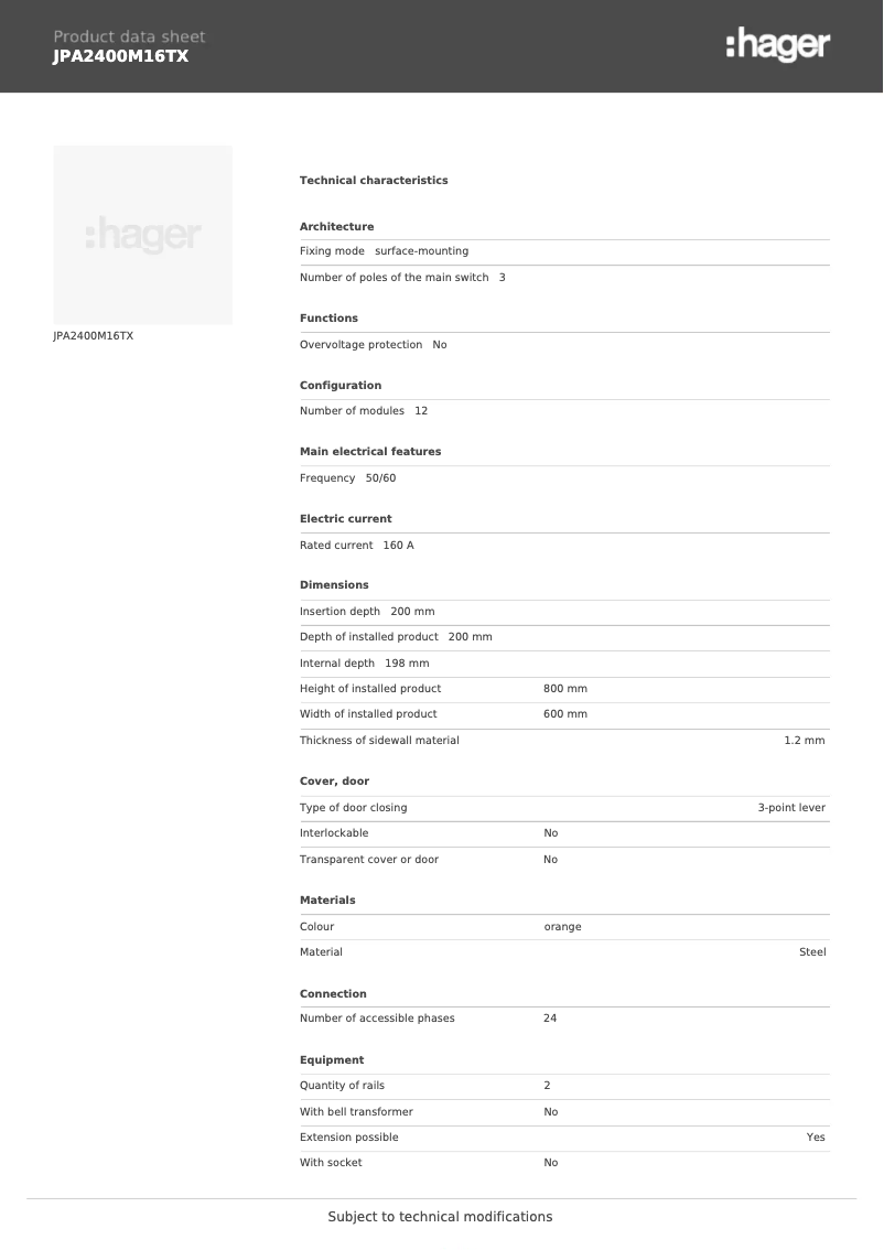 Imagen de la primera página del manual del dispositivo JPA2400M16TX