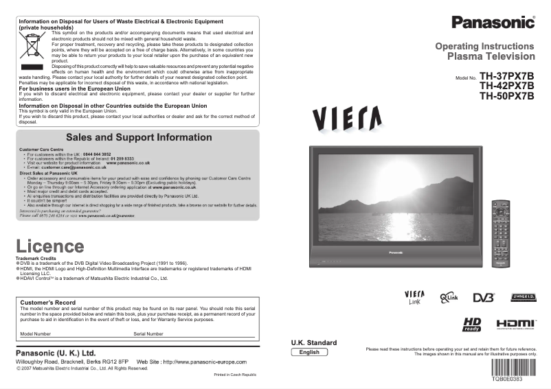 Imagen de la primera página del manual del dispositivo TH-50PX7B