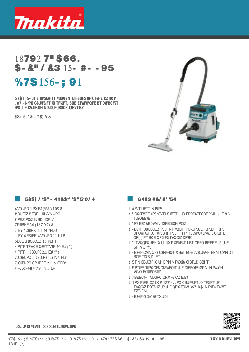 Página 1 del manual Ficha técnica Makita DVC156LZX1