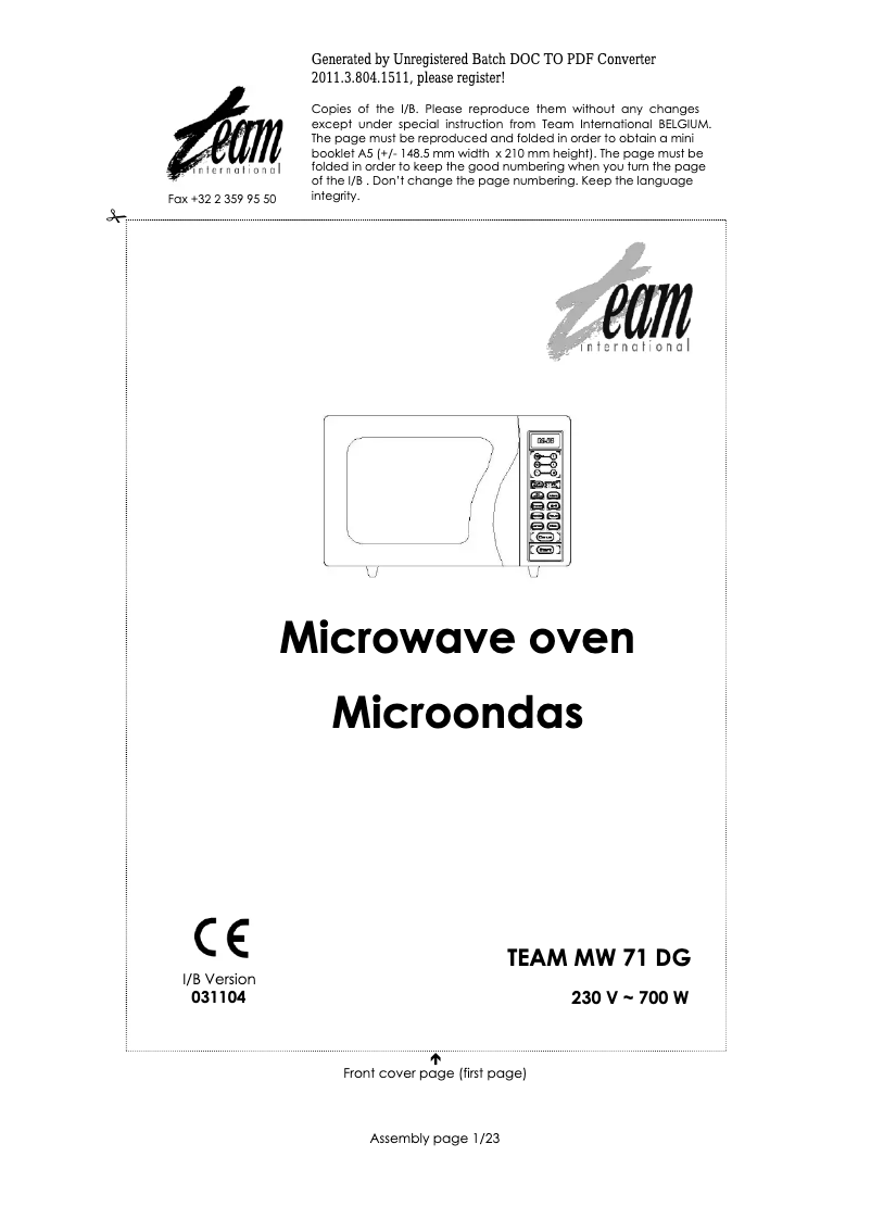 Imagen de la primera página del manual del dispositivo MW 71