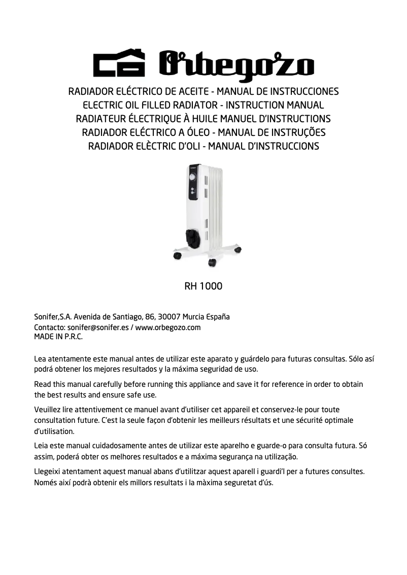 Imagen de la primera página del manual del dispositivo RH 1000