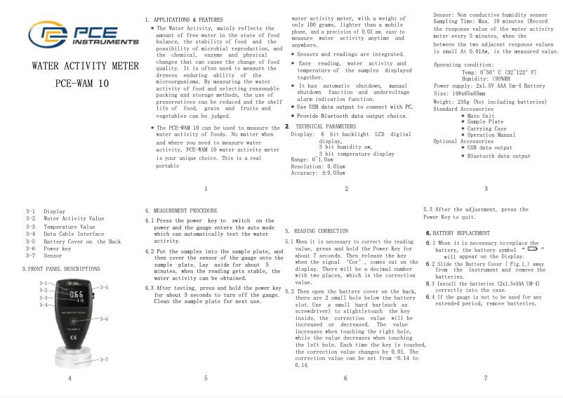 Imagen de la primera página del manual del dispositivo PCE-WAM 10