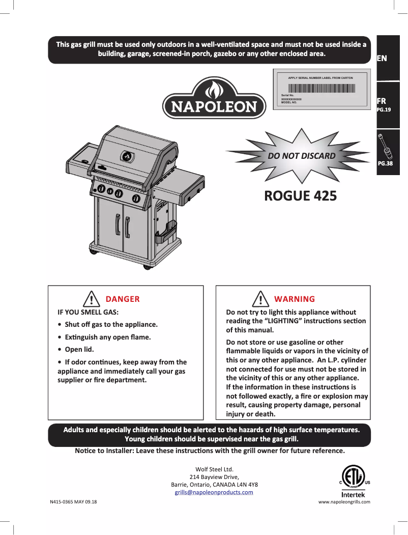 Imagen de la primera página del manual del dispositivo Rogue 425 SIB