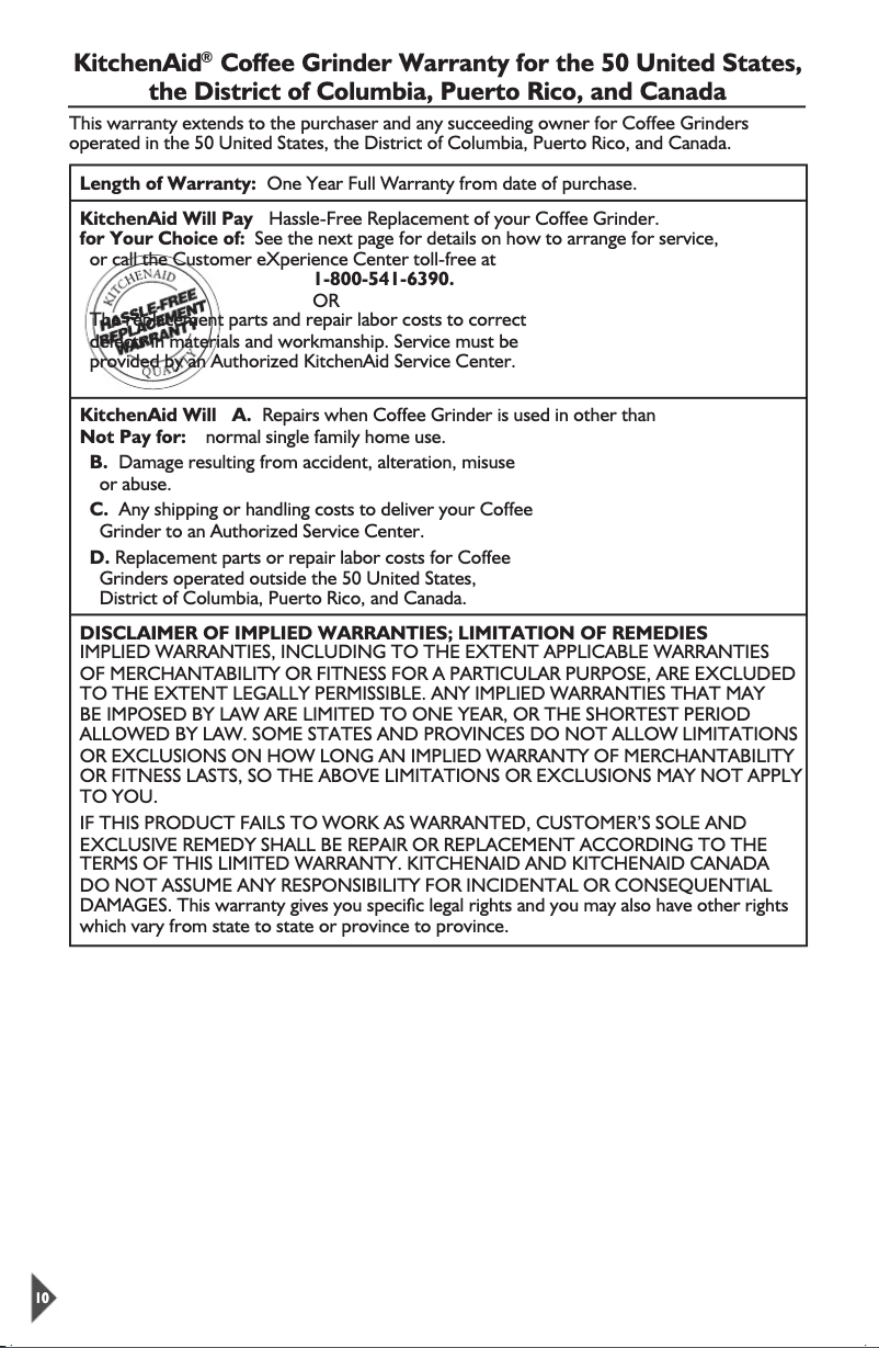 Página nº 1 - Información de garantía KitchenAid BCG111
