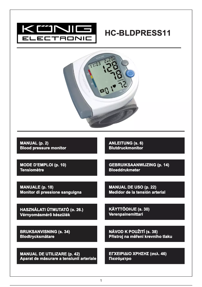 Imagen de la primera página del manual del dispositivo HC-BLDPRESS11