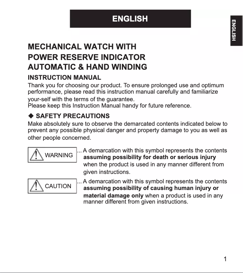 Página 1 del manual Manual de usuario Orient Star Classic RE-AW0005L