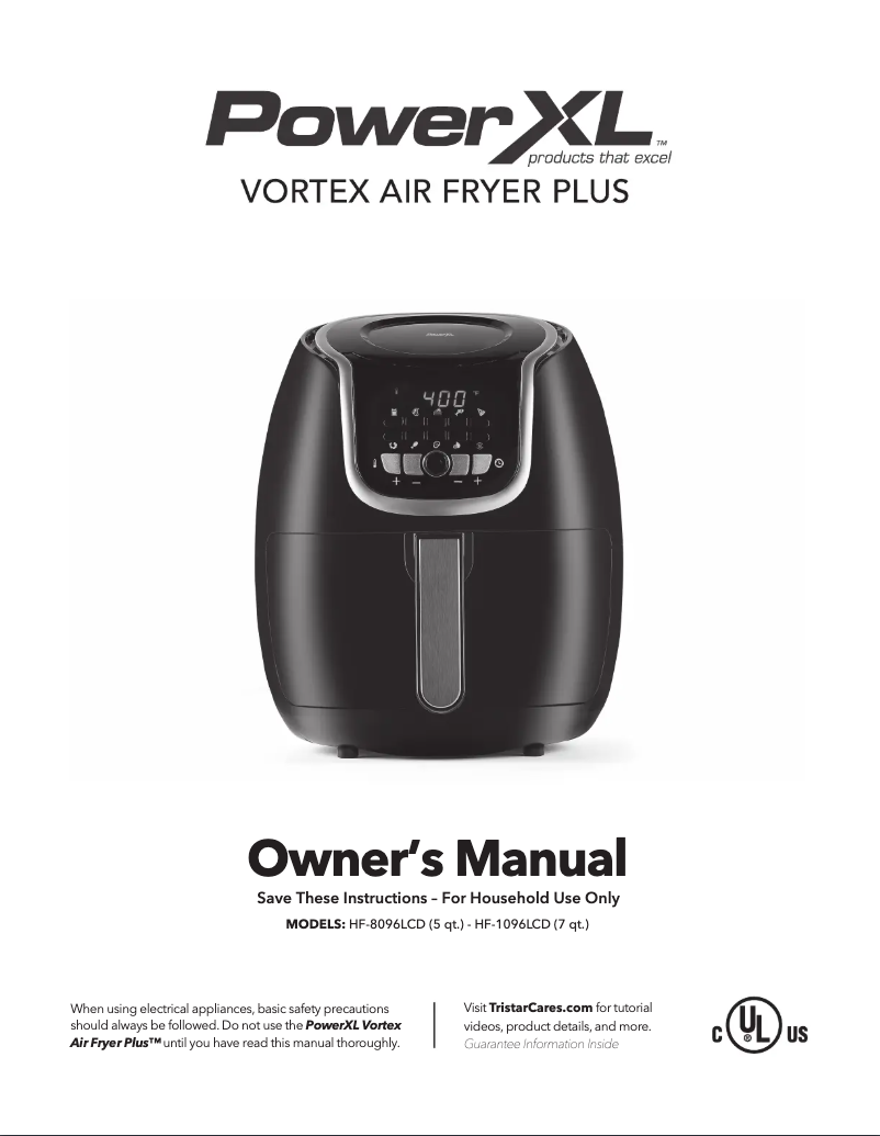 Imagen de la primera página del manual del dispositivo Vortex Air Fryer Plus HF-8096LCD