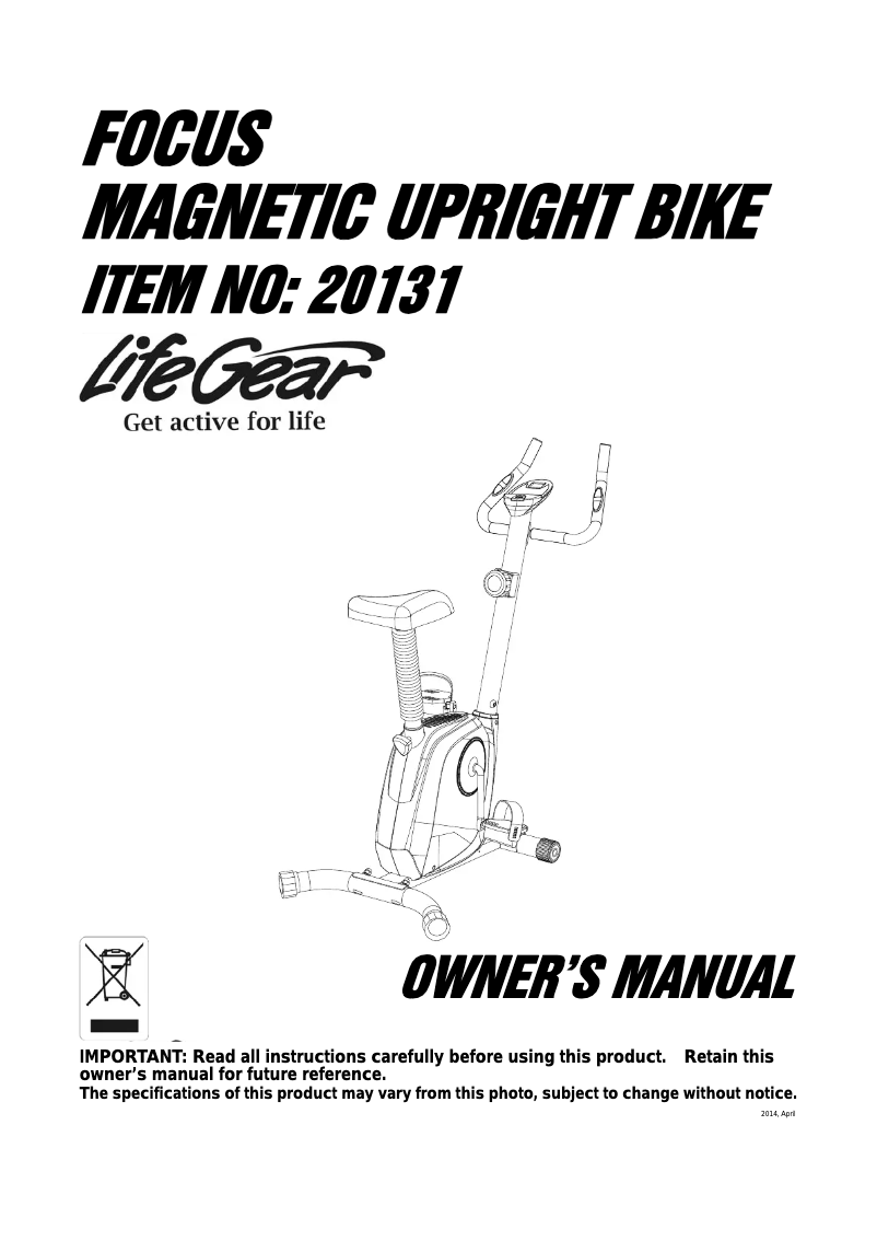 Imagen de la primera página del manual del dispositivo Focus Magnetic Upright Bike 20131