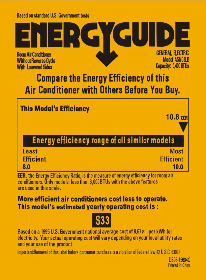 Página 1 del manual Etiqueta energética GE ASM05LB