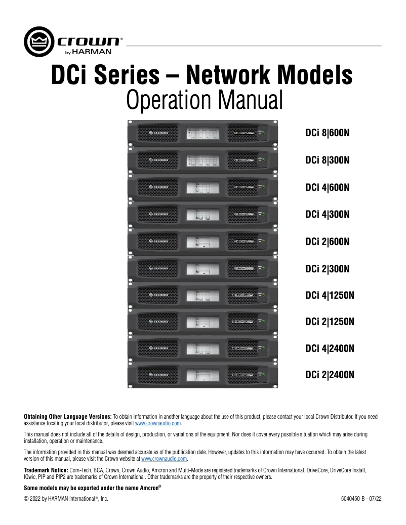 Imagen de la primera página del manual del dispositivo DCi 2|1250N
