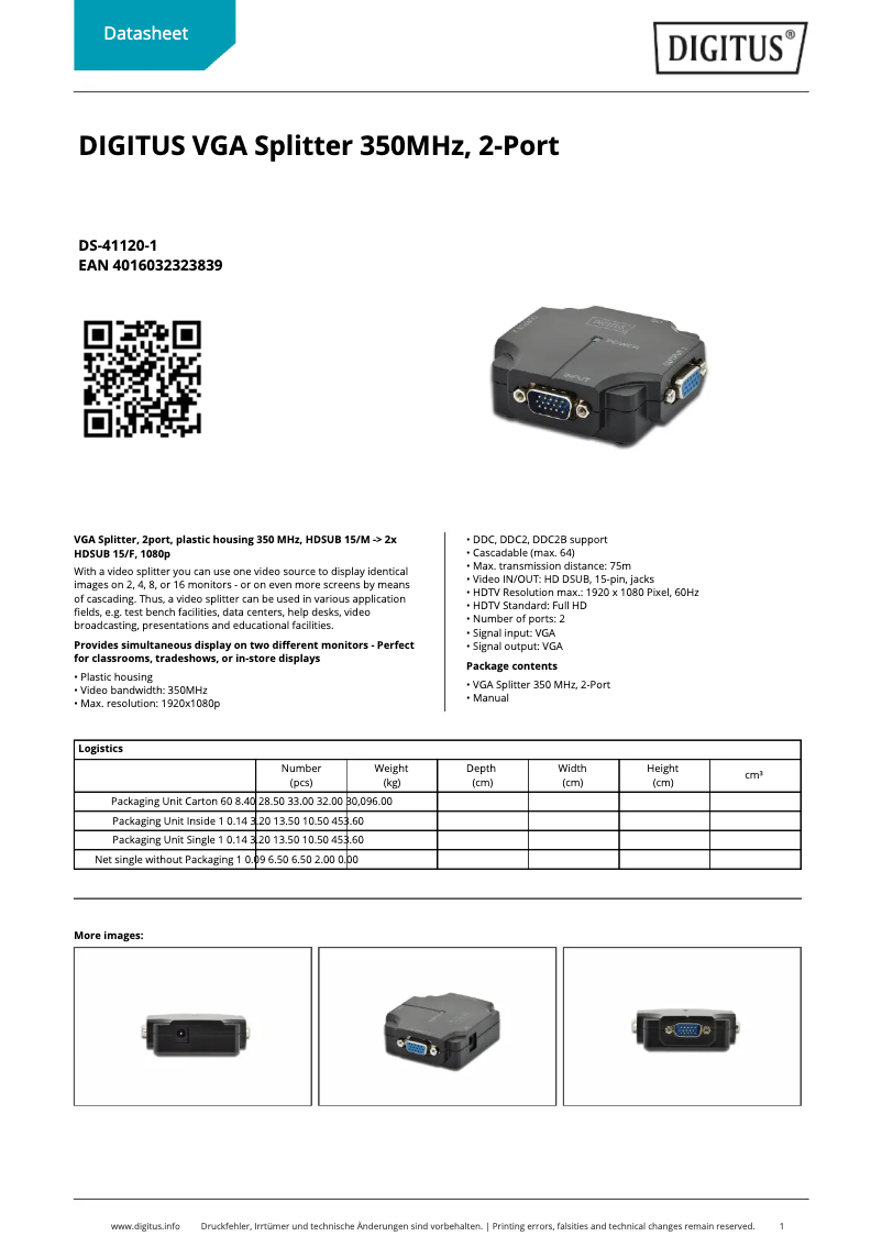 Página 1 del manual Ficha técnica Digitus DS-41120-1