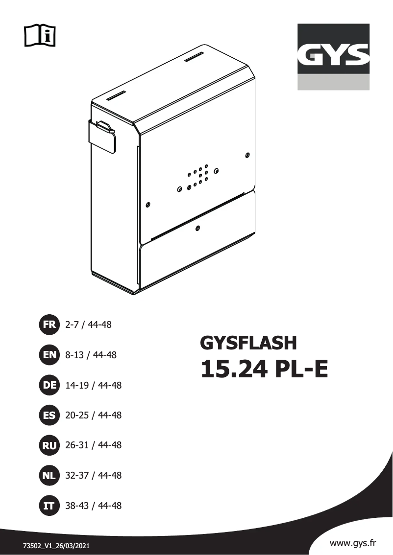 Imagen de la primera página del manual del dispositivo Gysflash 15.24 Pl-E