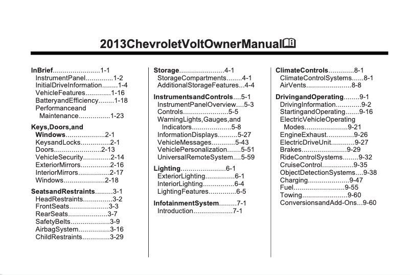 Página 1 del manual Manual de usuario Chevrolet Volt (2013)
