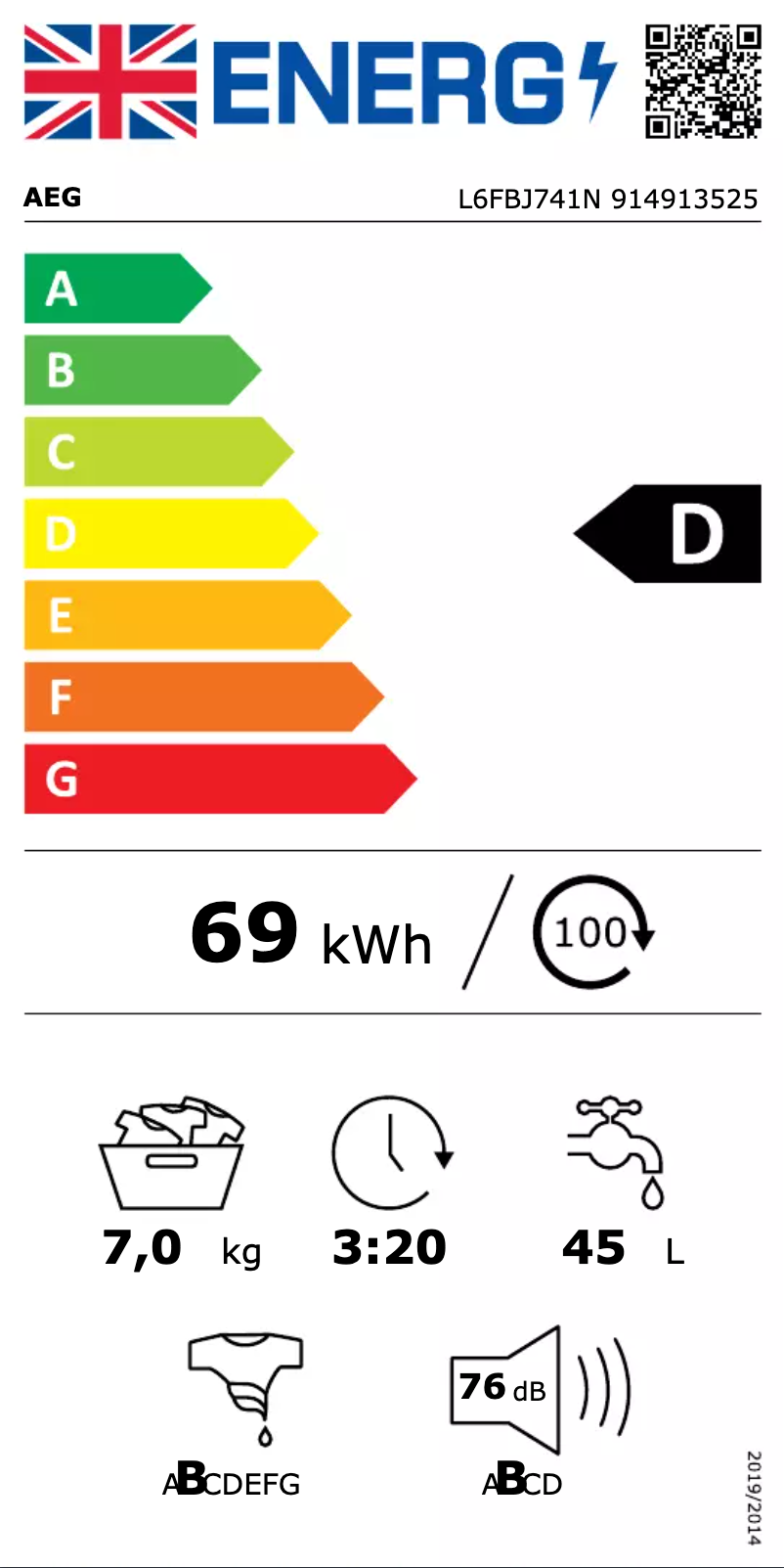 Página 1 del manual Etiqueta energética AEG L6FBJ741N