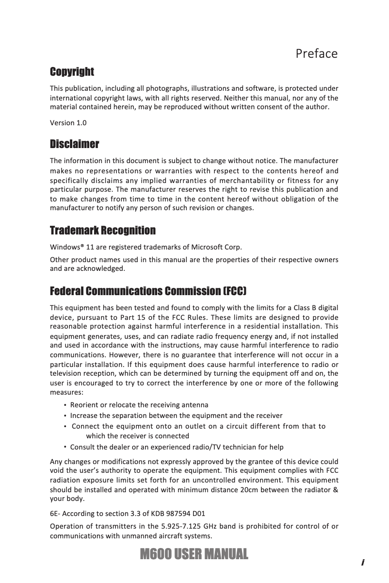 Imagen de la primera página del manual del dispositivo M600