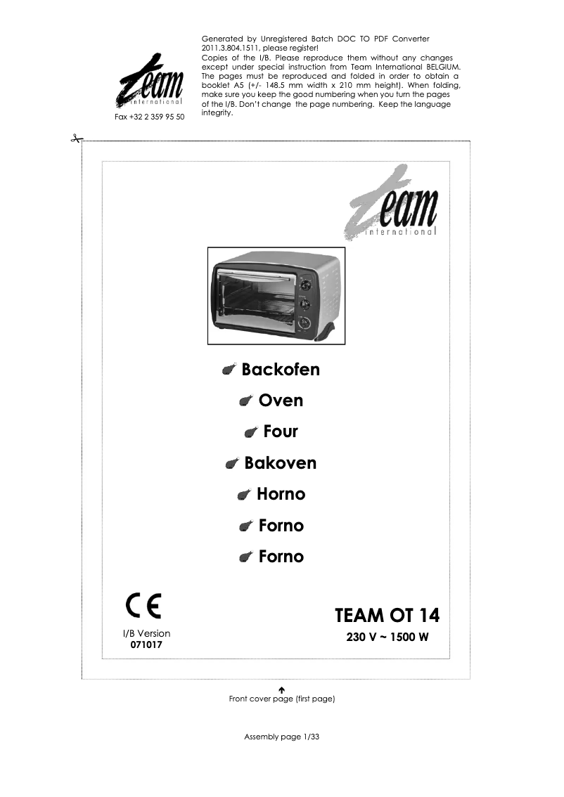 Imagen de la primera página del manual del dispositivo OT 14