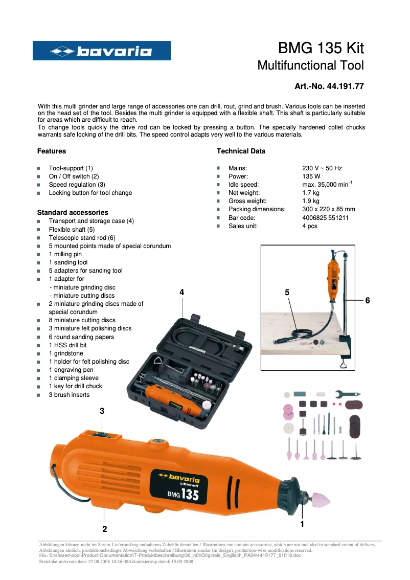 Imagen de la primera página del manual del dispositivo BMG 135 Kit