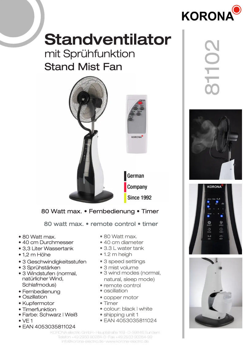 Página 1 del manual Ficha técnica Korona 81102