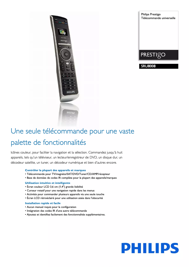 Imagen de la primera página del manual del dispositivo Prestigo SRU8008