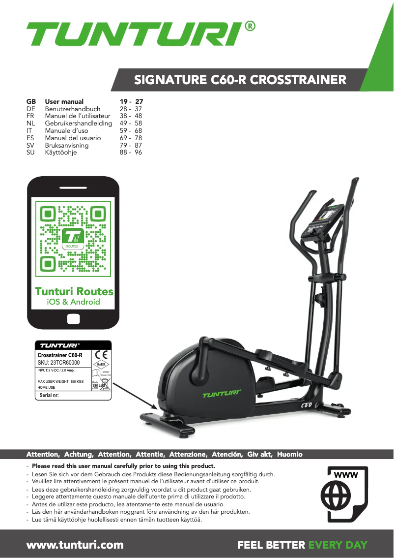 Página nº 1 - Manual de usuario Tunturi Signature C60-R