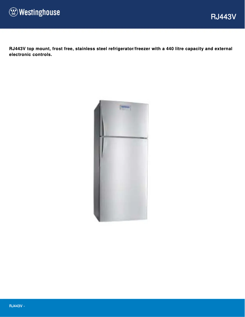Página 1 del manual Ficha técnica Westinghouse RJ443V