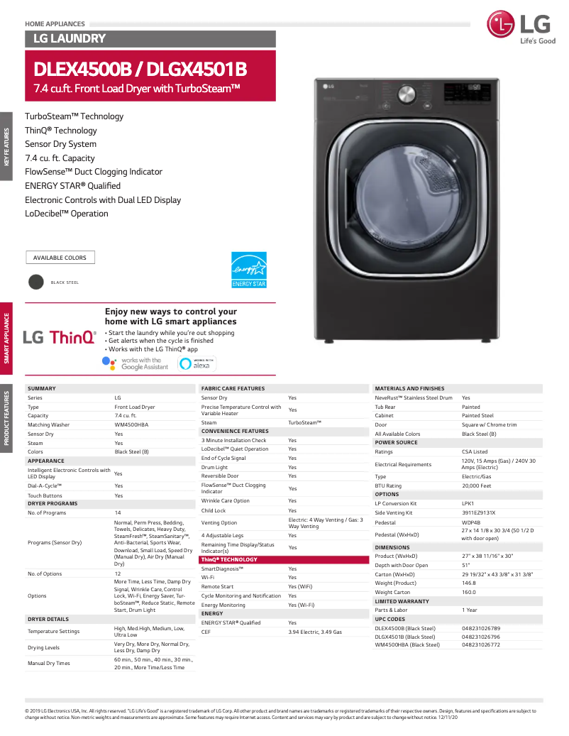 Página 1 del manual Ficha técnica LG DLGX4501B