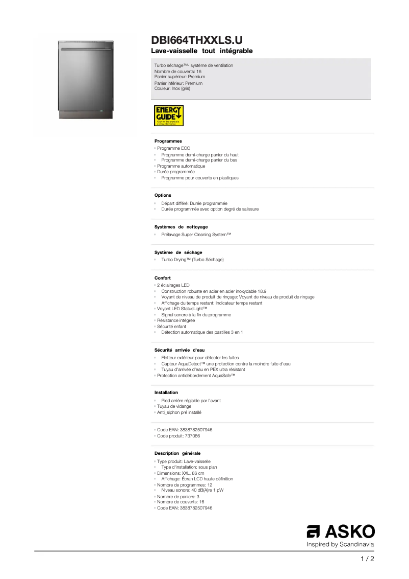 Página 1 del manual Ficha técnica Asko DBI664THXXLS.U