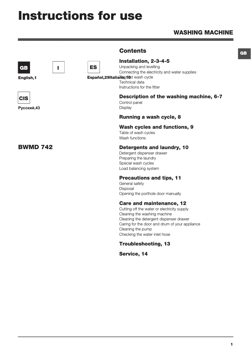 Imagen de la primera página del manual del dispositivo BWMD 742 (EU)