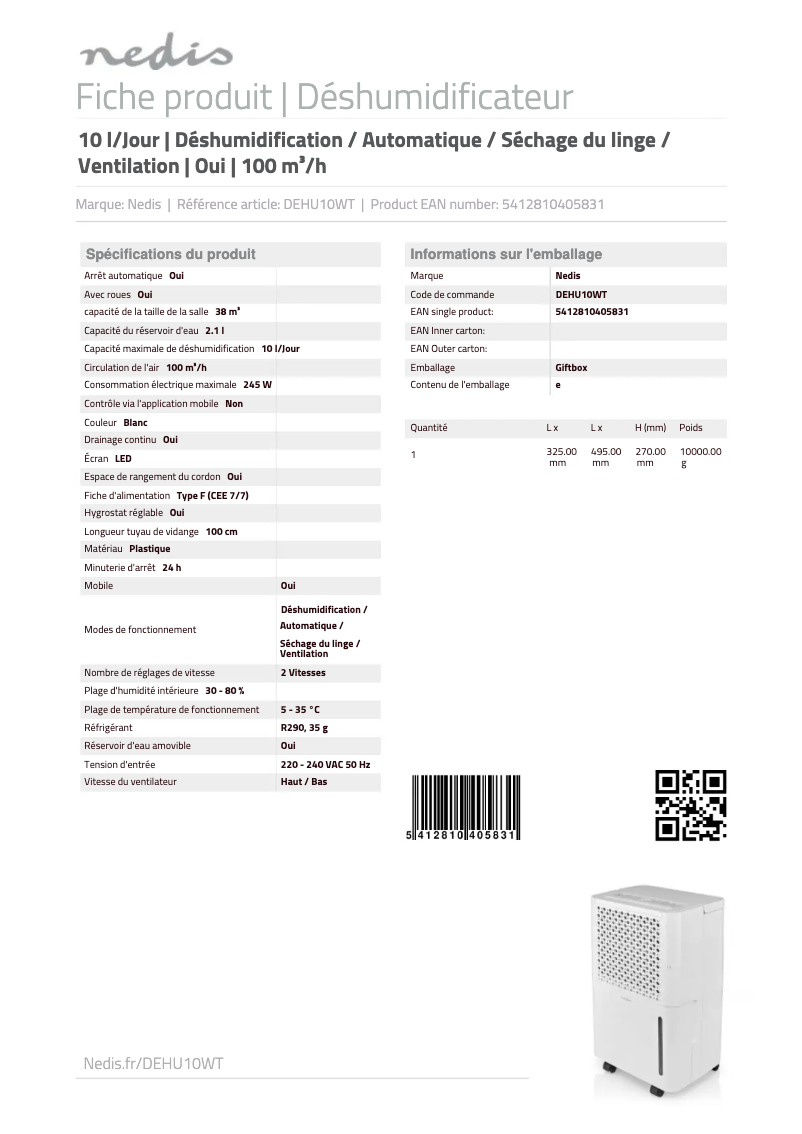 Imagen de la primera página del manual del dispositivo DEHU10WT