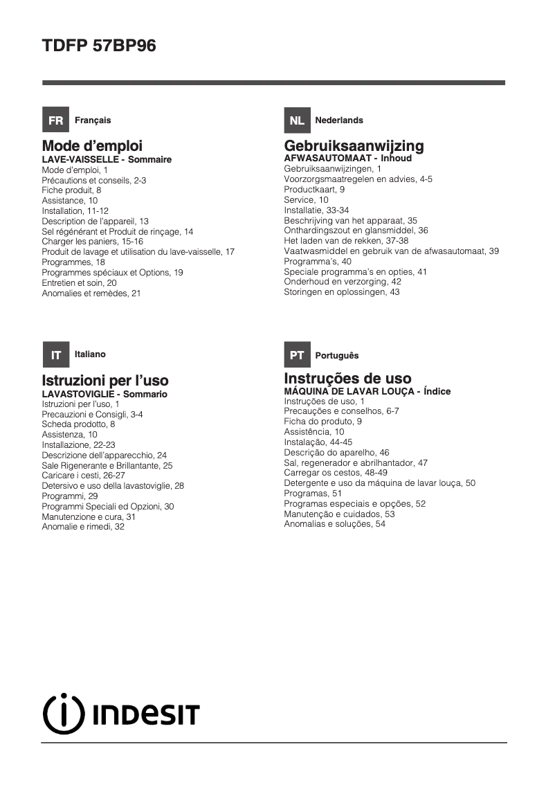 Página 1 del manual Manual de usuario Indesit TDFP 57BP96 NX EU