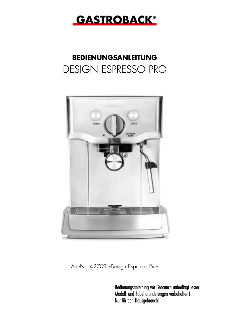 Página 1 del manual Manual de usuario Gastroback Design Espresso Pro 42709