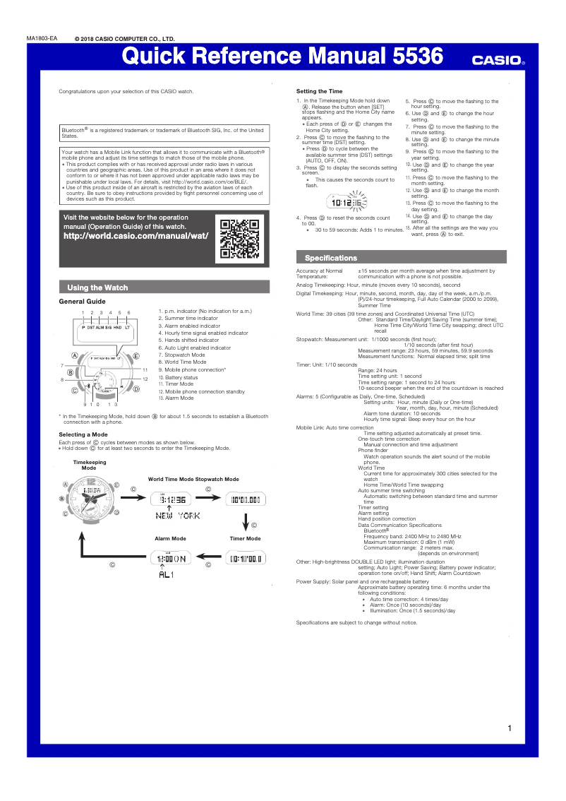 Imagen de la primera página del manual del dispositivo G-Shock GR-B100
