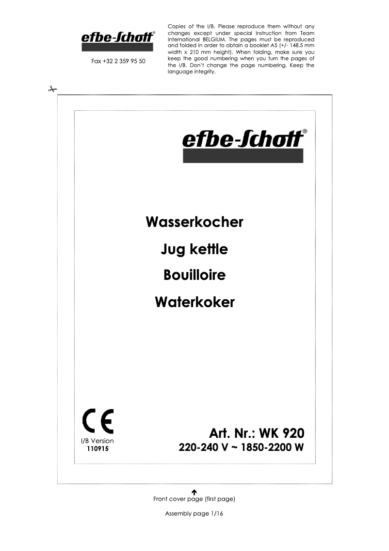 Imagen de la primera página del manual del dispositivo WK 920