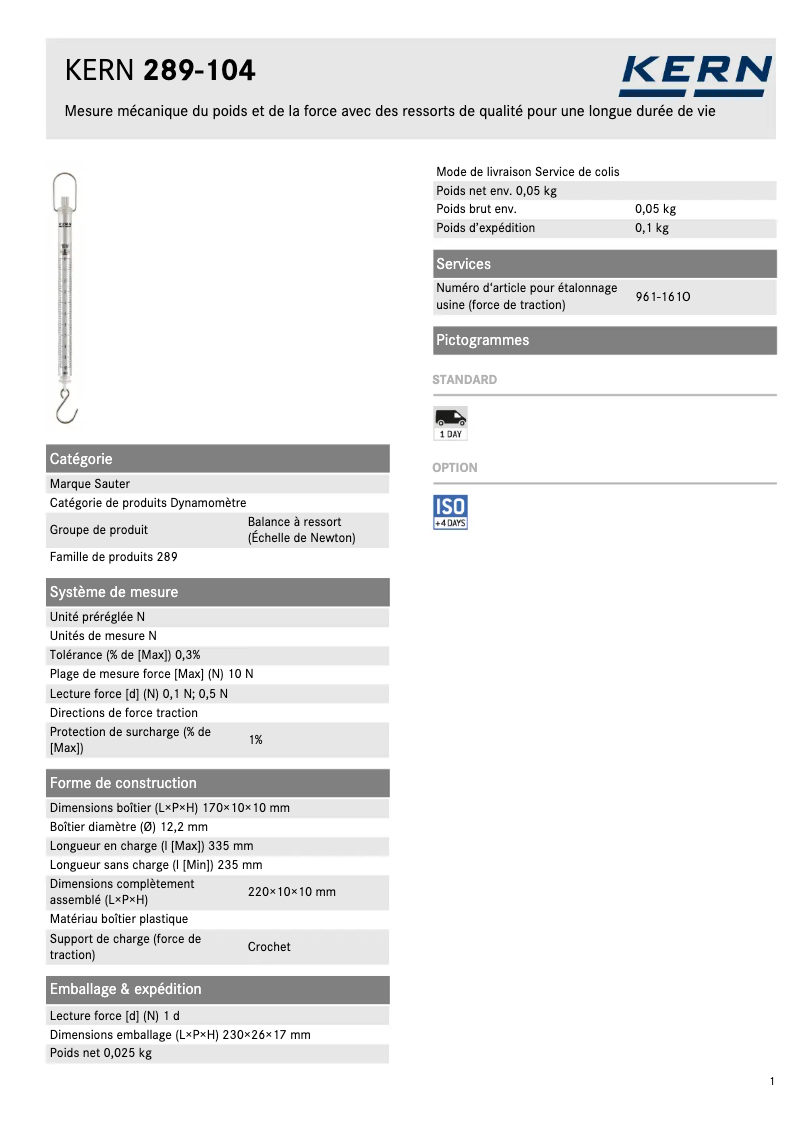 Página 1 del manual Ficha técnica Kern 289-104