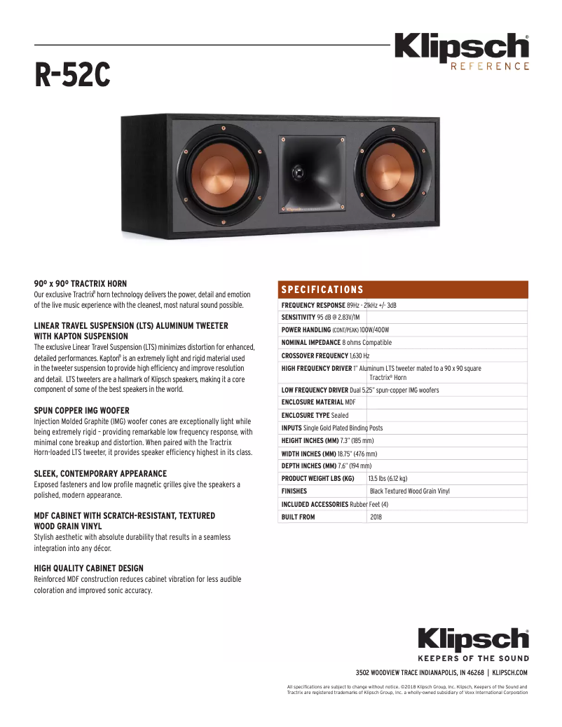 Página 1 del manual Ficha técnica Klipsch Reference R-52C