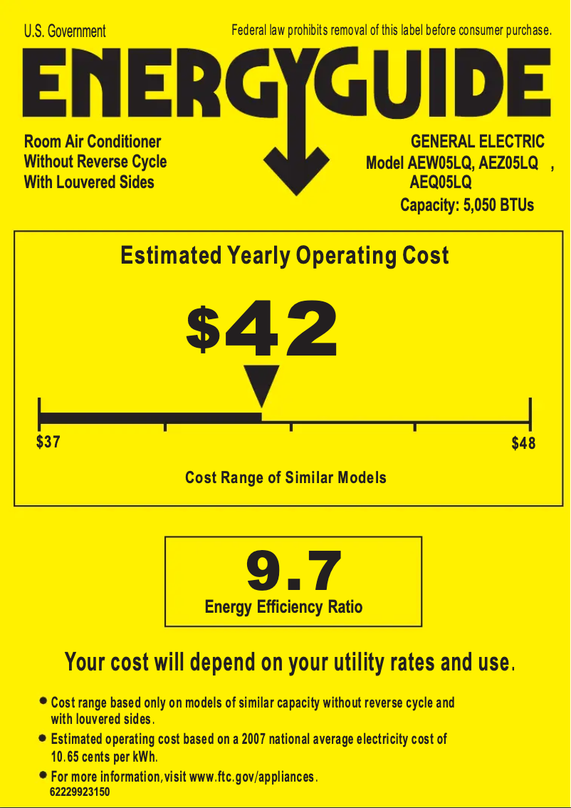 Página 1 del manual Etiqueta energética GE AEQ05LQ