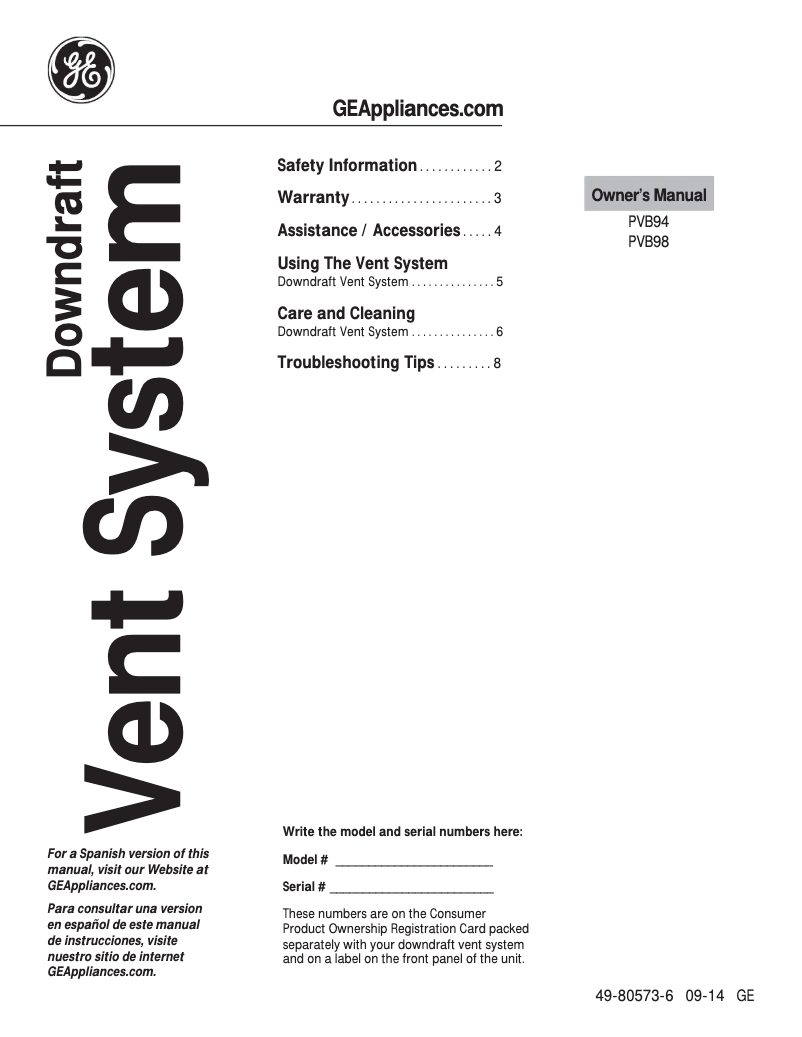 Imagen de la primera página del manual del dispositivo Profile PVB94DTBB