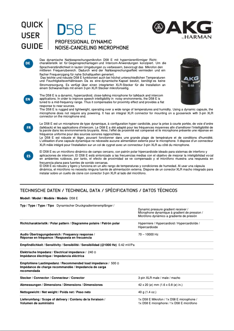 Imagen de la primera página del manual del dispositivo D58 E