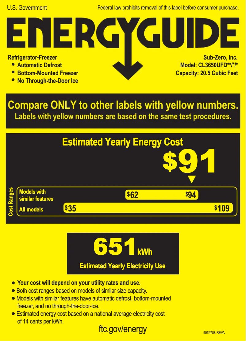 Página 1 del manual Etiqueta energética Sub-Zero CL3650UFDIS