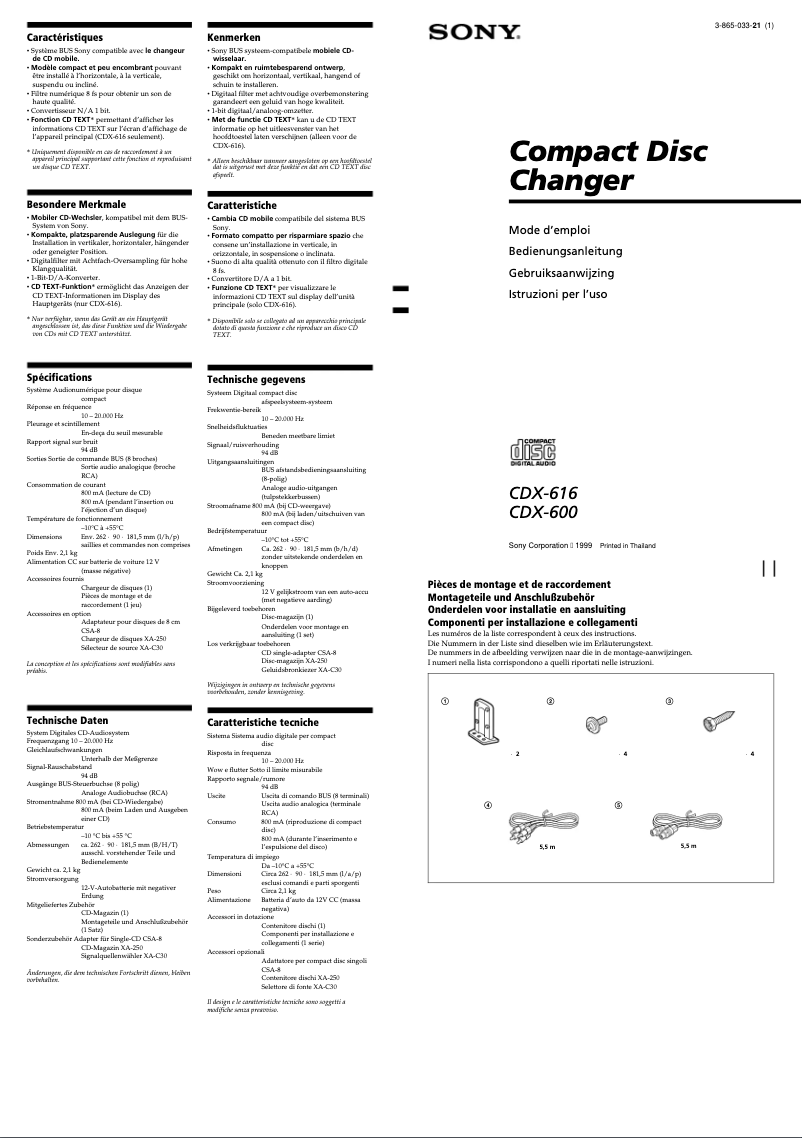 Imagen de la primera página del manual del dispositivo CDX-616