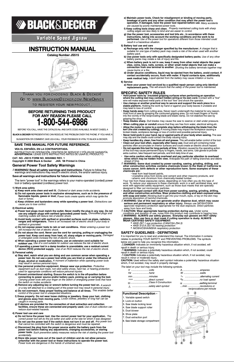 Imagen de la primera página del manual del dispositivo JS515B