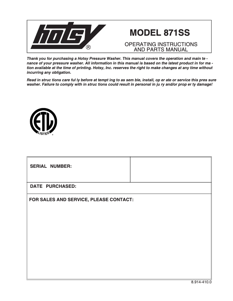 Imagen de la primera página del manual del dispositivo 871SS