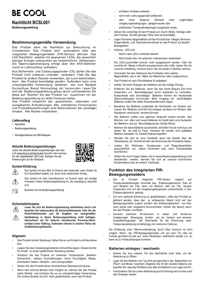 Página 1 del manual Manual de usuario Be Cool BCSL001