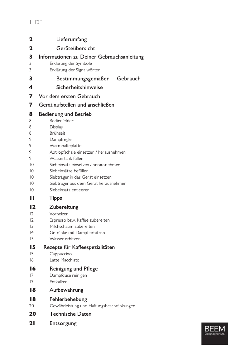 Imagen de la primera página del manual del dispositivo Espresso Select Touch