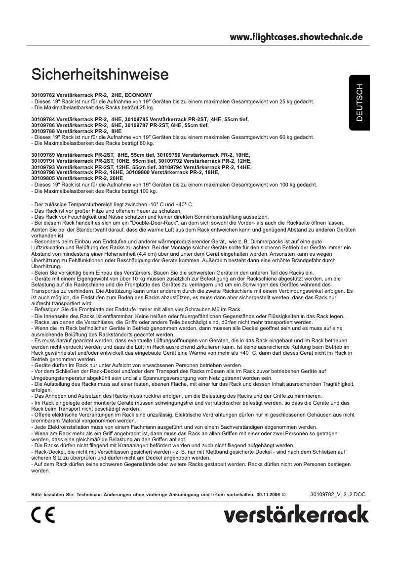 Imagen de la primera página del manual del dispositivo Amplifier Rack PR-2