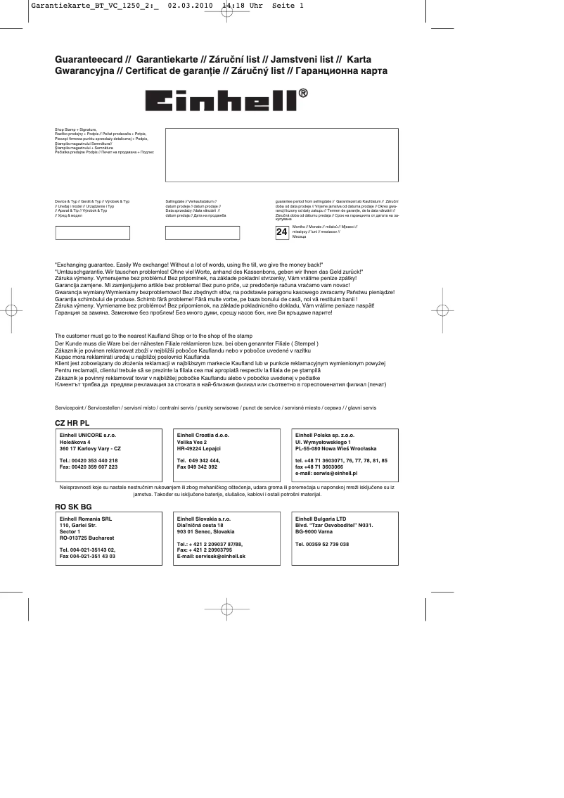 Página 1 del manual Manual de usuario Einhell BT-VC 1250-2