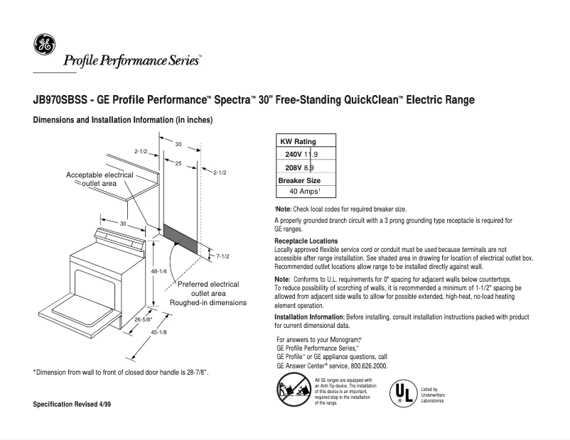 Imagen de la primera página del manual del dispositivo Profile Performance JB970SBSS